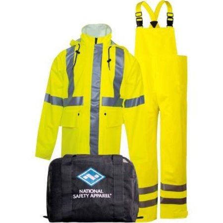 NATIONAL SAFETY APPAREL Arc H2O„¢ Flame Resistant Hi-Vis Rainwear Kit, ANSI Class 3, Type R, Yellow, 2XL KITRLC32X